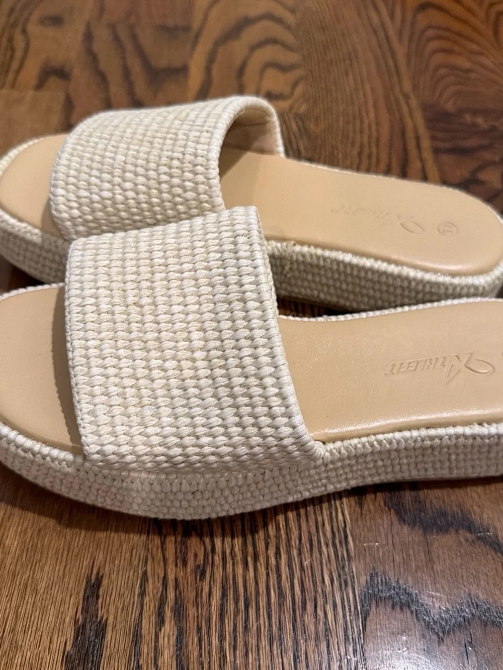 Woven Cream Slide Sandals with Cushioned Footbed